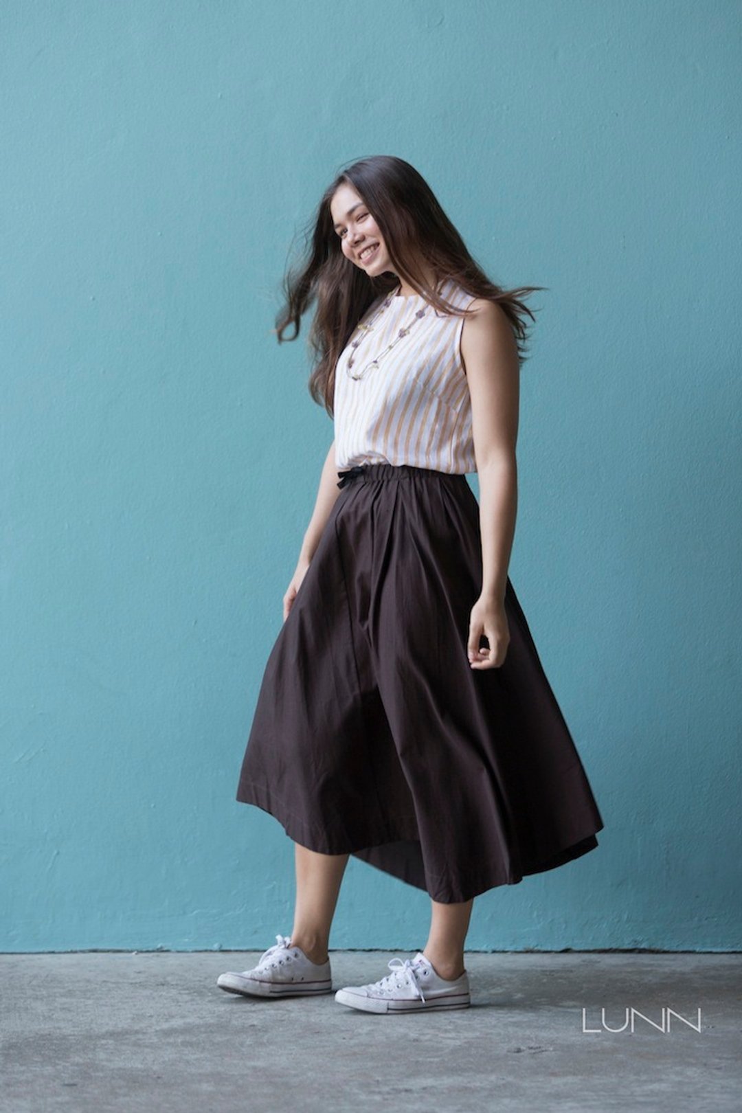 High Low Hem Skirt - 裙子 - 棉 咖啡色