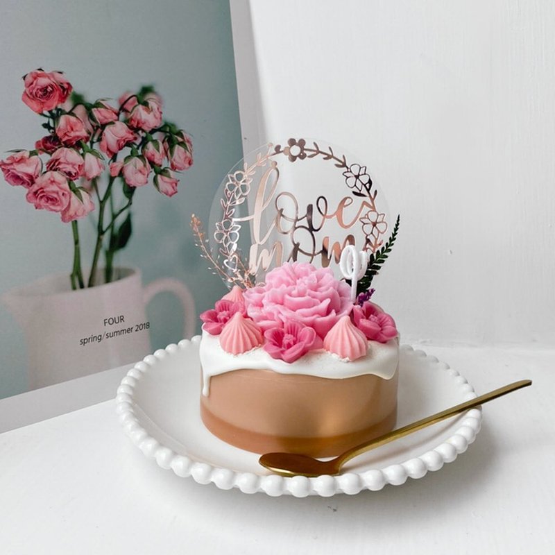 4寸康乃馨奶油蛋糕 香氛蜡烛 母亲节礼物 可定制 - 蜡烛/烛台 - 蜡 