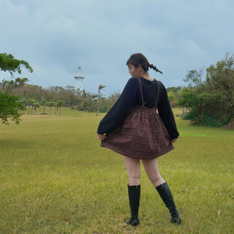 细肩带抽褶短洋装-红绒 - 洋装/连衣裙 - 棉．麻 红色