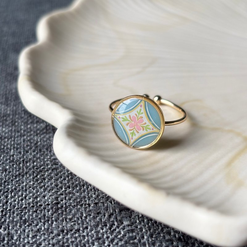 手绘花砖 小清新 戒指 手作饰品 - 戒指 - 树脂 