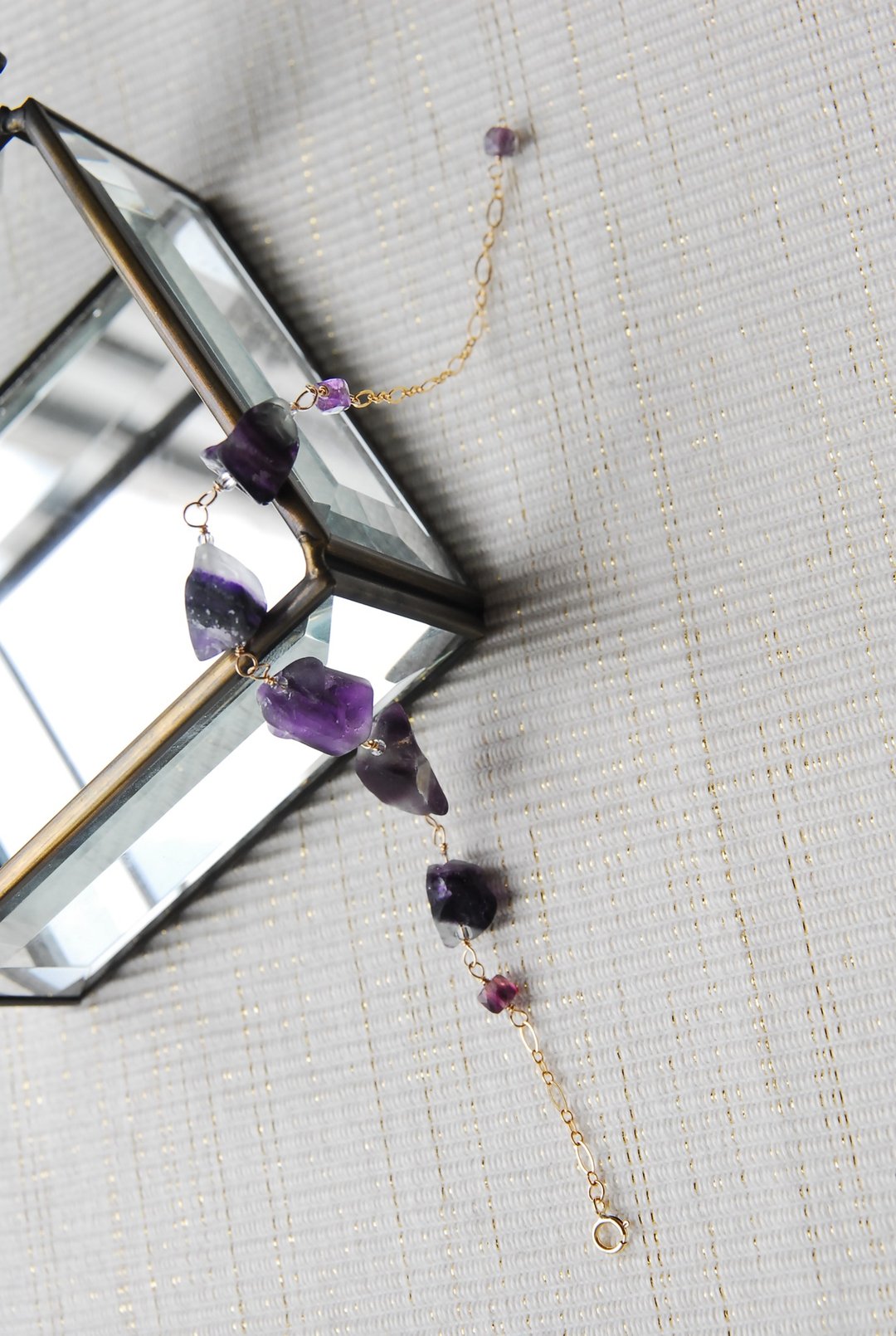 Rough rock fluorite 5 Stone bracelet purple 14kgf - 手链/手环 - 半宝石 紫色
