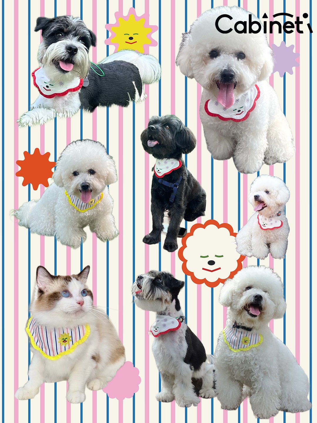 Cabinet商店 宠物口水巾抽绳可调节中小型犬猫咪围兜可爱宠物用品 - 衣/帽 - 棉．麻 