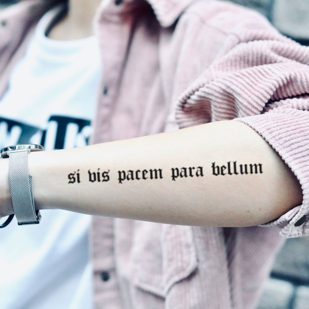 OhMyTat 拉丁文字句 Si Vis Pacem Para Bellum 纹身贴纸 (2 张) - 纹身贴 - 纸 黑色