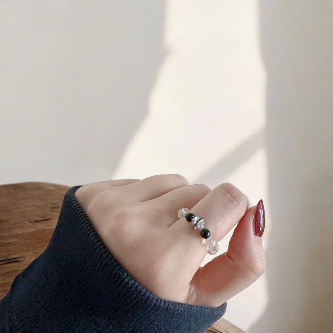 Mimis设计款 日系简约 水晶弹力 胎毛戒指 - 婴儿饰品 - 银 