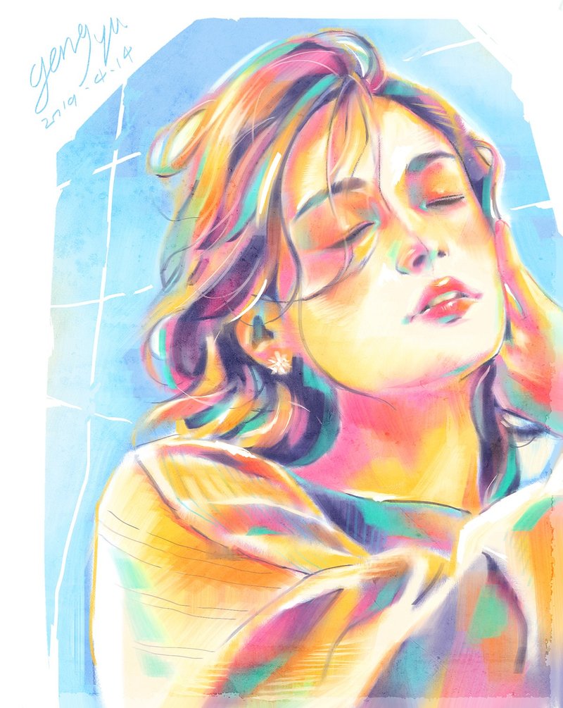 定制化插画  三色人像绘  电脑绘图版 - 电子手绘真人画像/绘画/插画 - 纸 