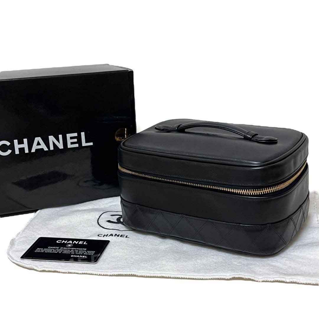 正品 CHANEL 香奈儿 横型化妆箱包 化妆包 Bicolor 羊皮 黑色 A01618 二手 - 化妆包/杂物包 - 其他材质 黑色