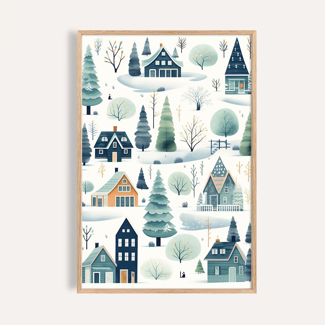 冬季小镇风格 / 雪白松林小屋 节庆挂画 海报 无框画 - 海报/装饰画/版画 - 纸 