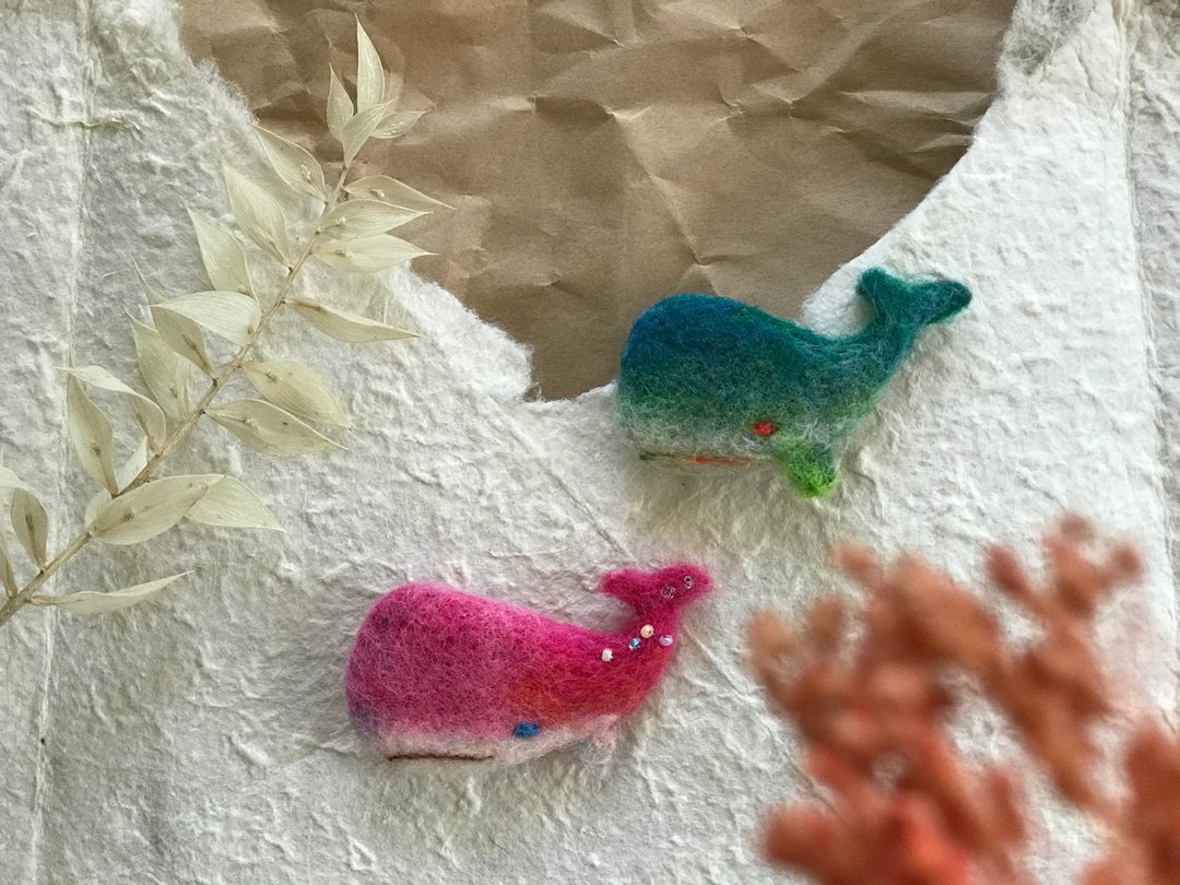 海洋生物系列别针*抹香鲸 - 胸针 - 羊毛 粉红色