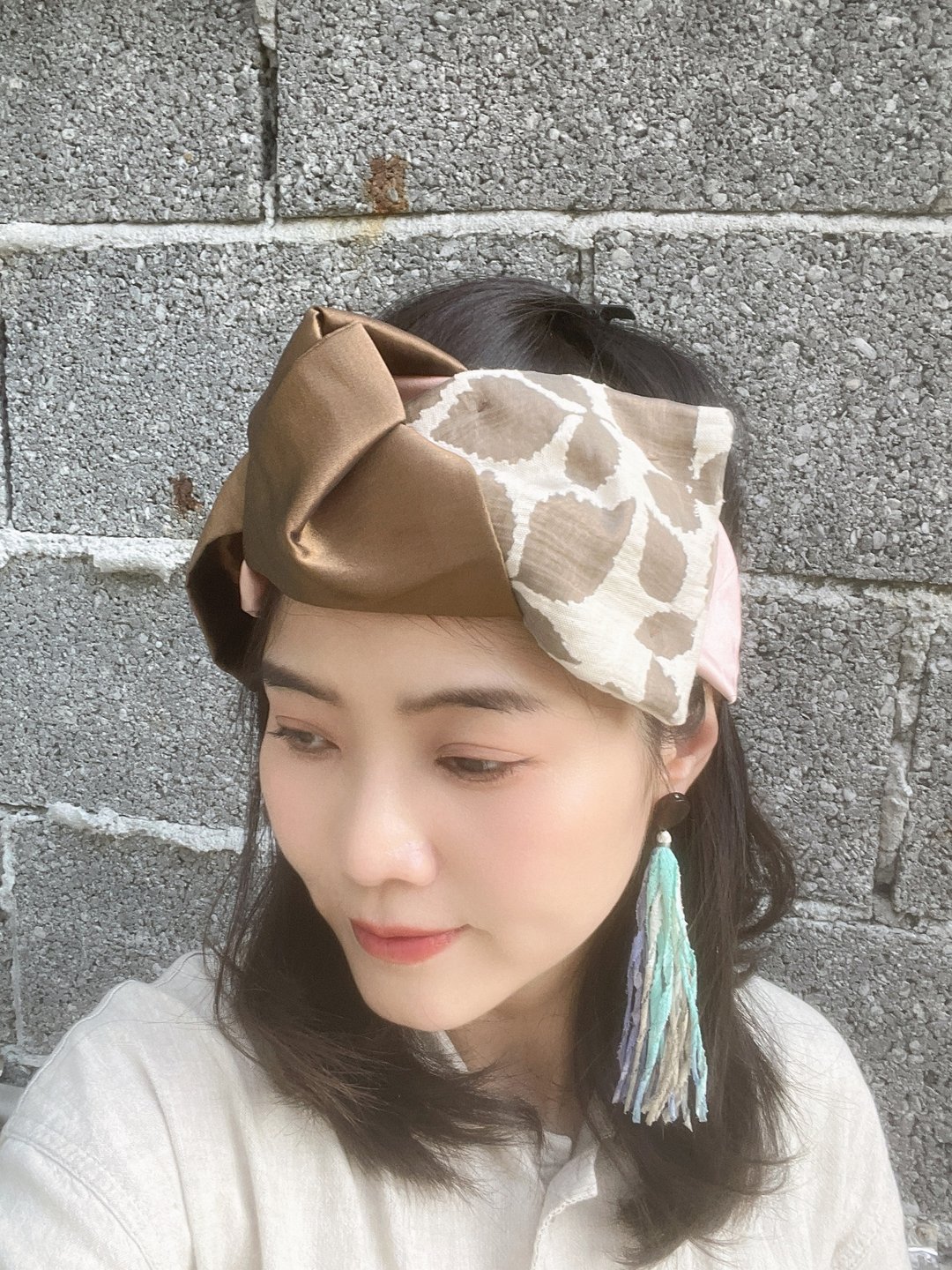 叶子烧花 松紧宽发带 - 发带/发箍 - 棉 咖啡色