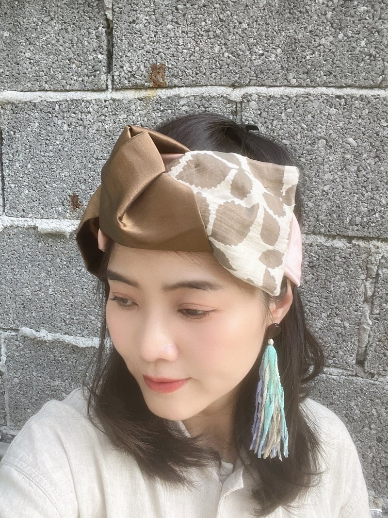 叶子烧花 松紧宽发带 - 发带/发箍 - 棉．麻 咖啡色