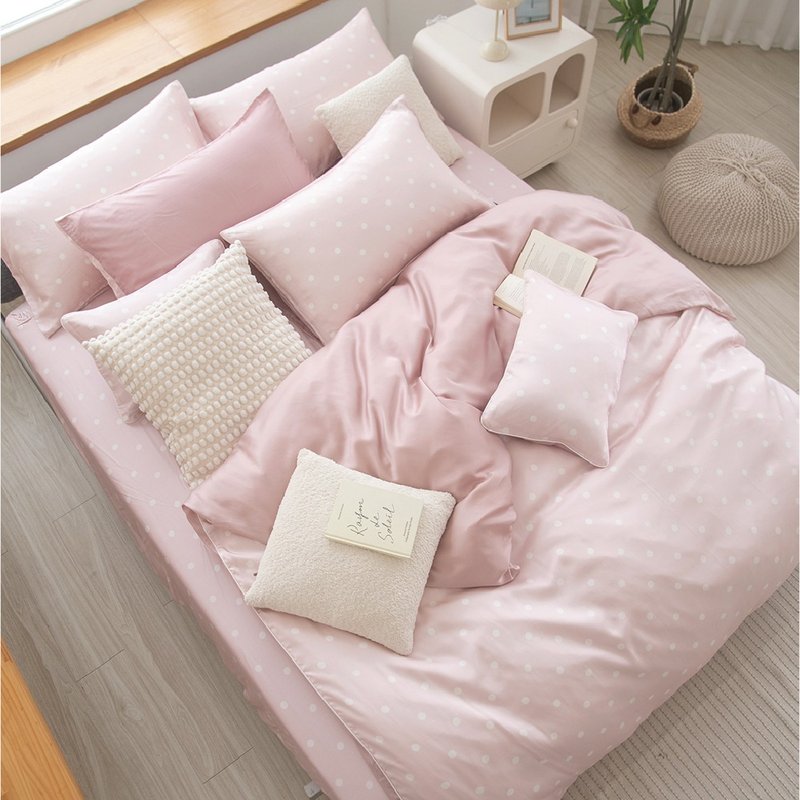 Candy Bubbles 粉 300织天丝莱赛尔/床包枕套组/床包两用被套组 - 寝具 - 环保材料 