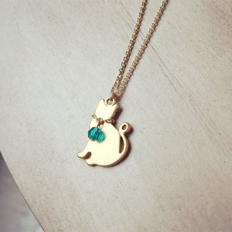 湖水绿猫咪项链 - 项链 - 其他金属 绿色