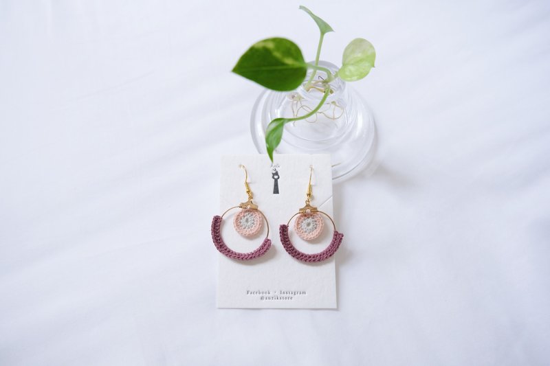 简约钩织圆形耳环 - 耳环/耳夹 - 棉．麻 