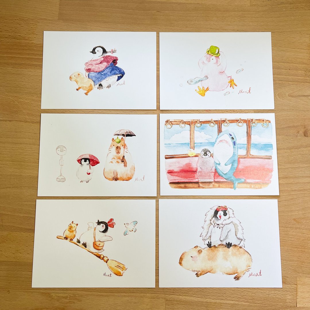 小企鹅的角色扮演 插画明信片套组 - 卡片/明信片 - 纸 多色