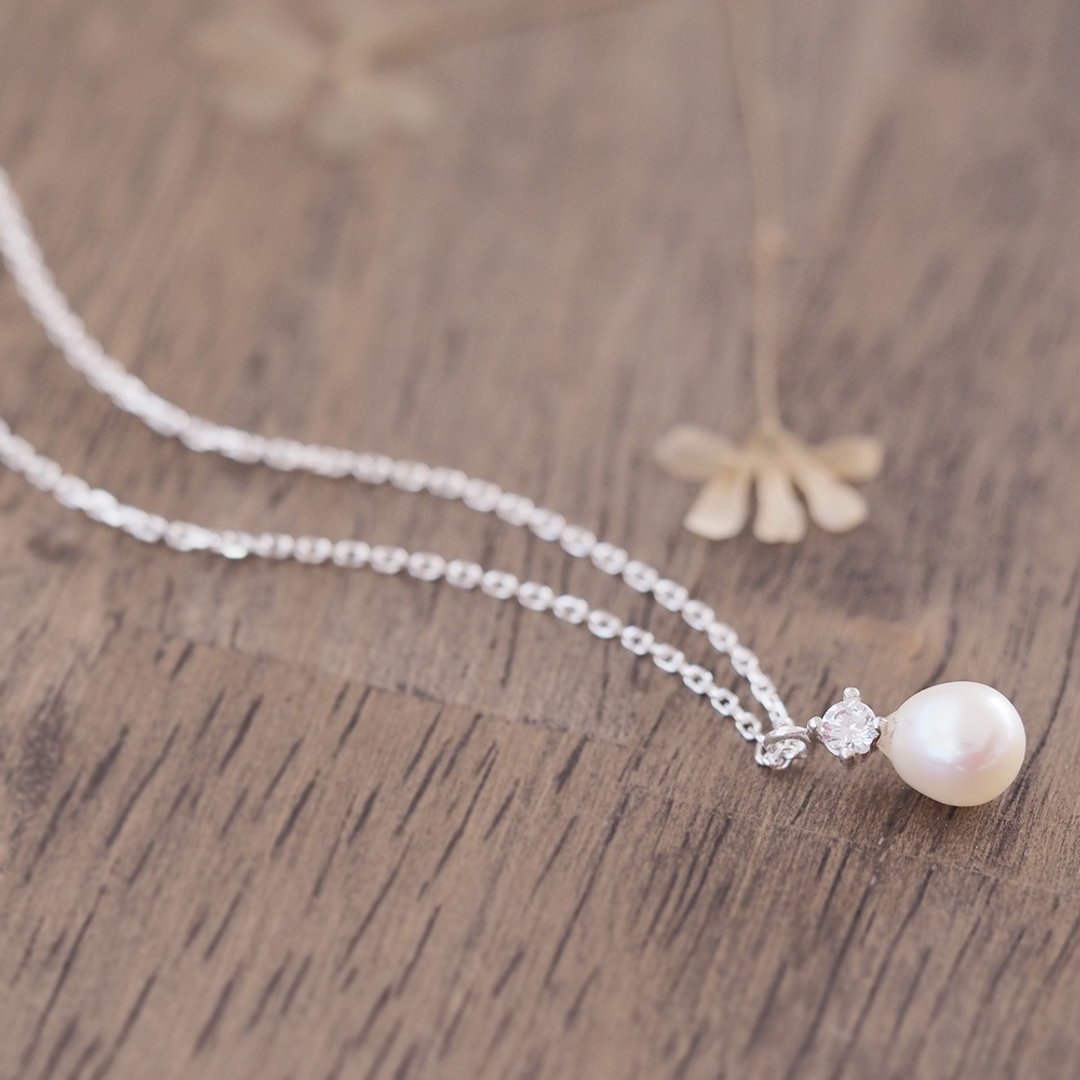 Dainty Pearl Necklace Silver 925 - 项链 - 其他金属 白色