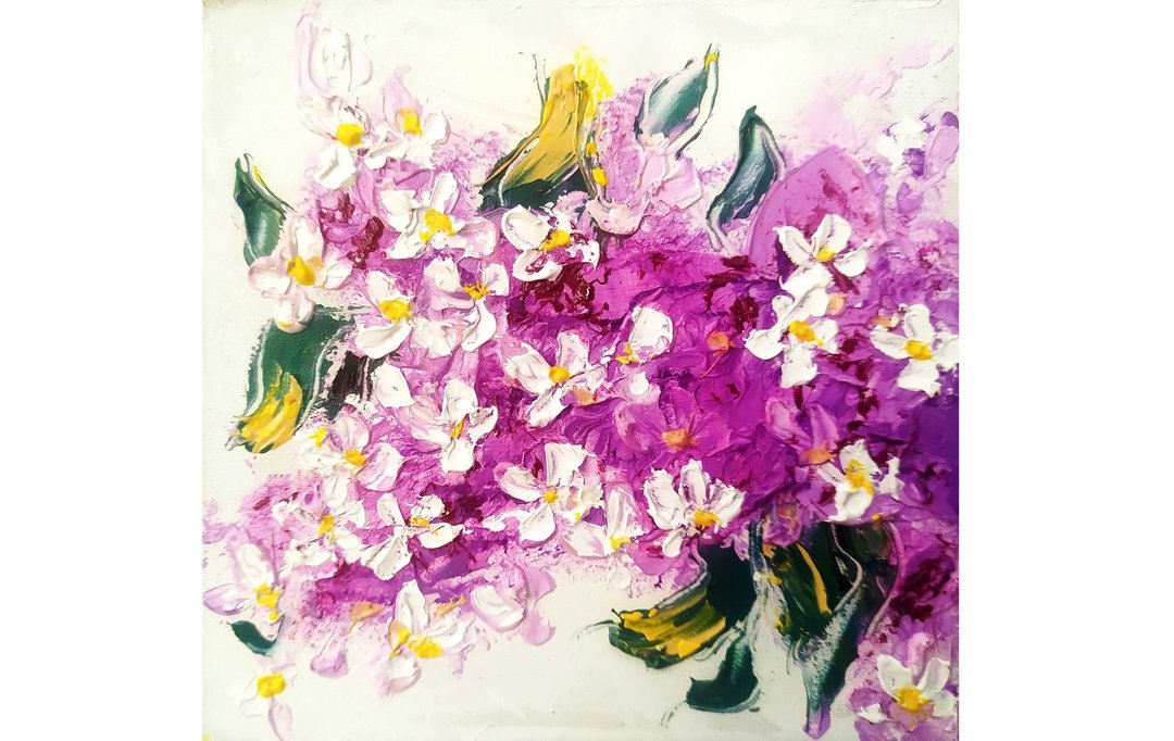Lilac Painting Flower Original Art Impasto Oil Painting 4x4 - 墙贴/壁贴 - 其他材质 紫色
