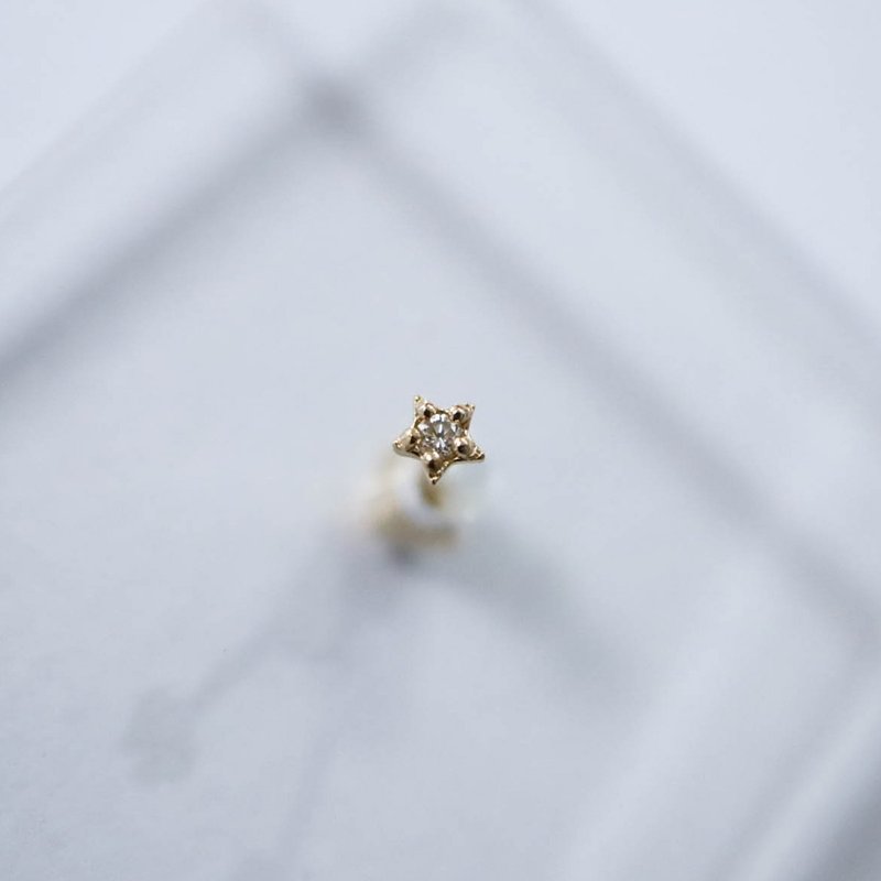 转珠 14k 天然钻石 小星星耳环 共三款 黄K金 - 耳环/耳夹 - 贵金属 
