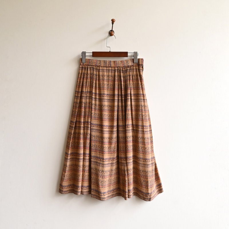 【蛋植物古着】午后吃茶印花高腰古着裙 - 裙子 - 其他人造纤维 