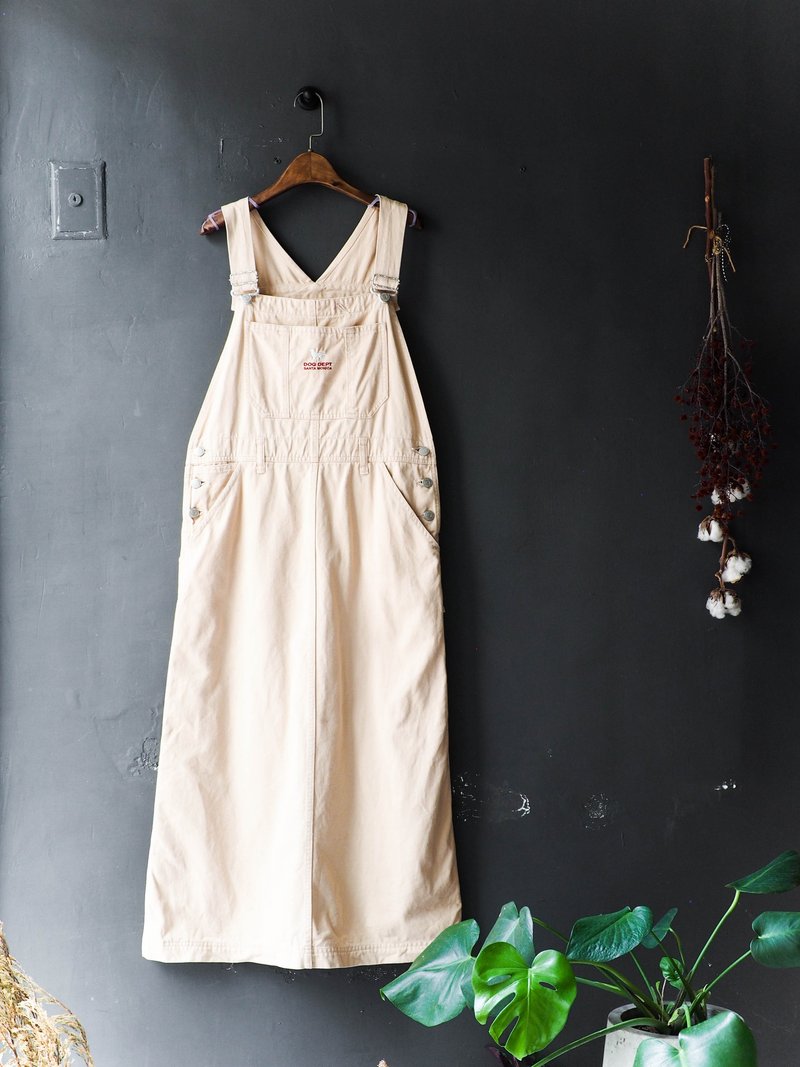 河水山 - 北海道秋季落日沙滩少女 连身丹宁吊带长裙 背心裙 薄磅 中性 日本 overalls oversize vintage - 洋装/连衣裙 - 棉．麻 黄色