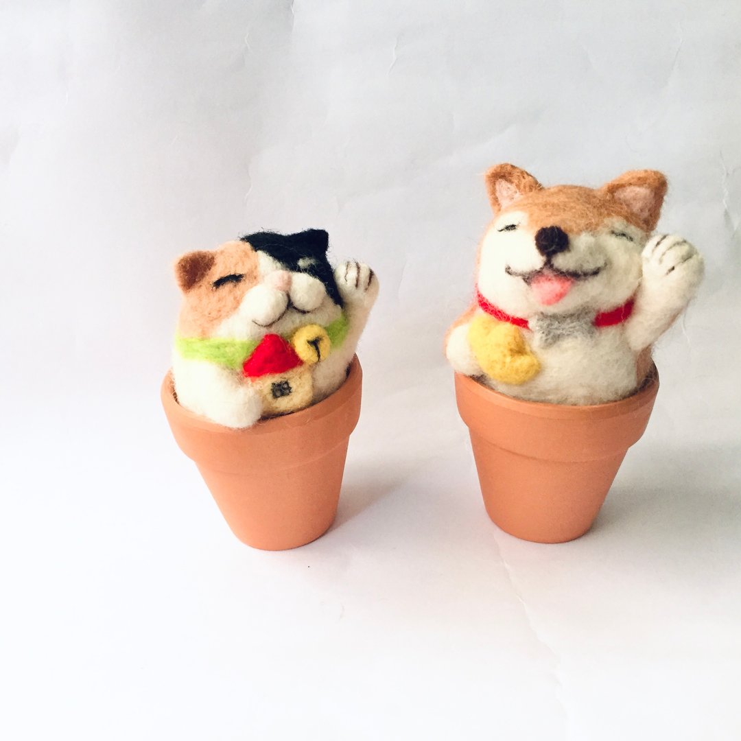 招财进宝_旺财x招财组合 柴犬 猫 招财进宝 送礼 乔迁 喜气 聚宝 - 摆饰 - 羊毛 金色