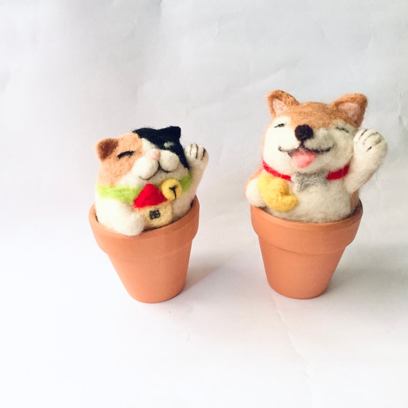 招财进宝_旺财x招财组合 柴犬 猫 招财进宝 送礼 乔迁 喜气 聚宝 - 摆饰 - 羊毛 金色