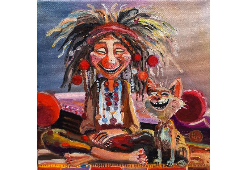 有趣的绘画原创艺术小幅厚涂油画在画布上 - 墙贴/壁贴 - 其他材质 银色