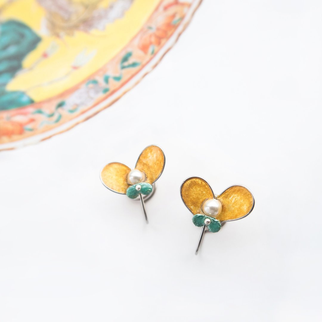 恋花蝶 NO.8 | 不锈钢夹式耳环 - 耳环/耳夹 - 其他金属 黄色