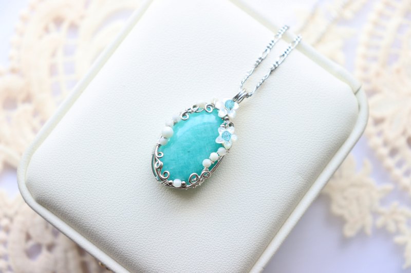 天然石亚马逊石　线状珠宝项链　吊坠 - 项链 - 石头 绿色