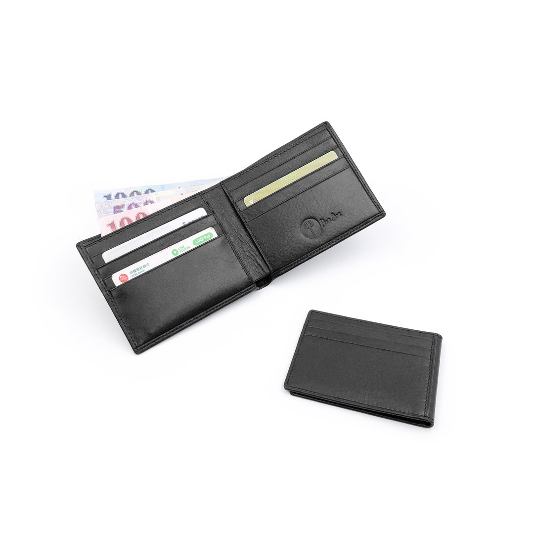 手工植鞣皮革-多夹层短夹(卡片款) leather wallet - 皮夹/钱包 - 真皮 黑色