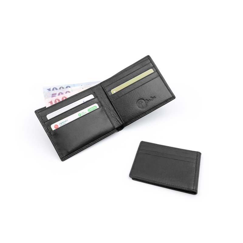手工植鞣皮革-多夹层短夹(卡片款) leather wallet - 皮夹/钱包 - 真皮 黑色