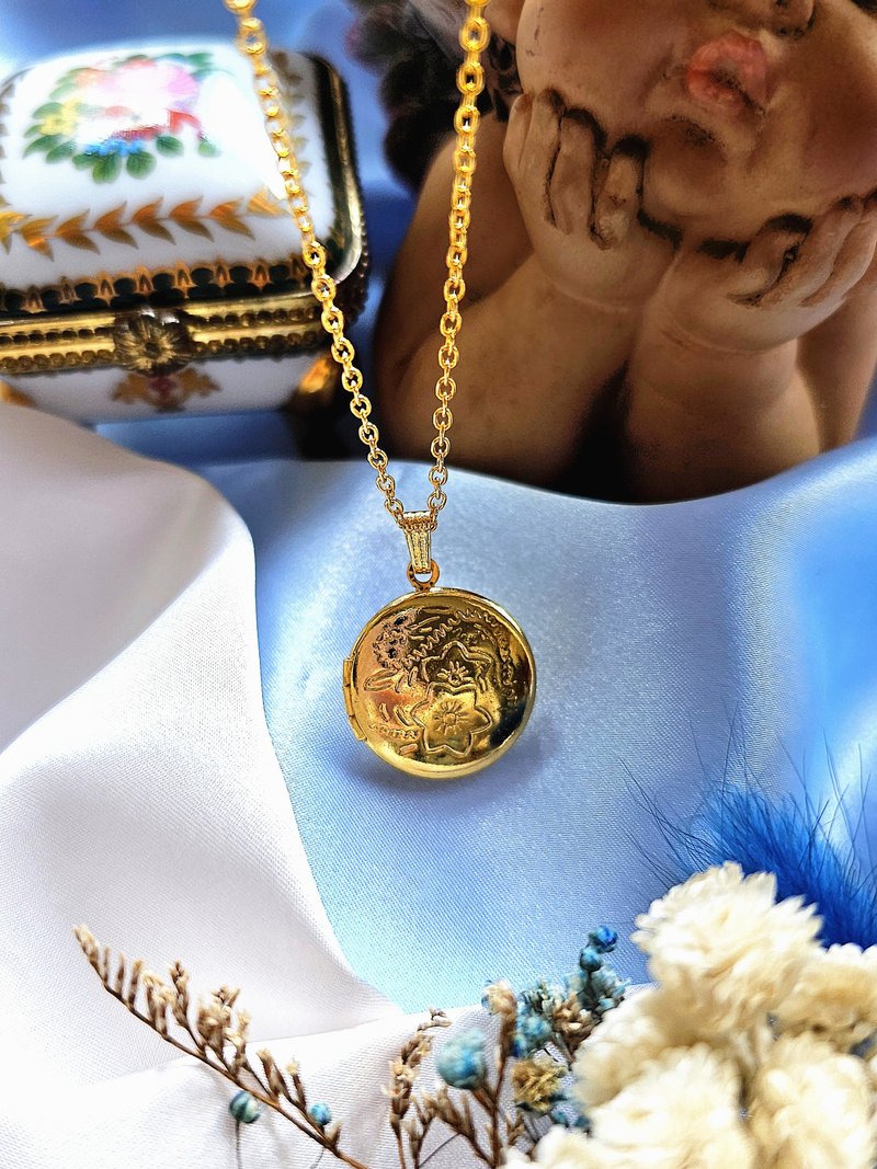 金漾优雅雕花花卉LOCKET复古项链/vintage美国西洋古董饰品 - 项链 - 其他金属 