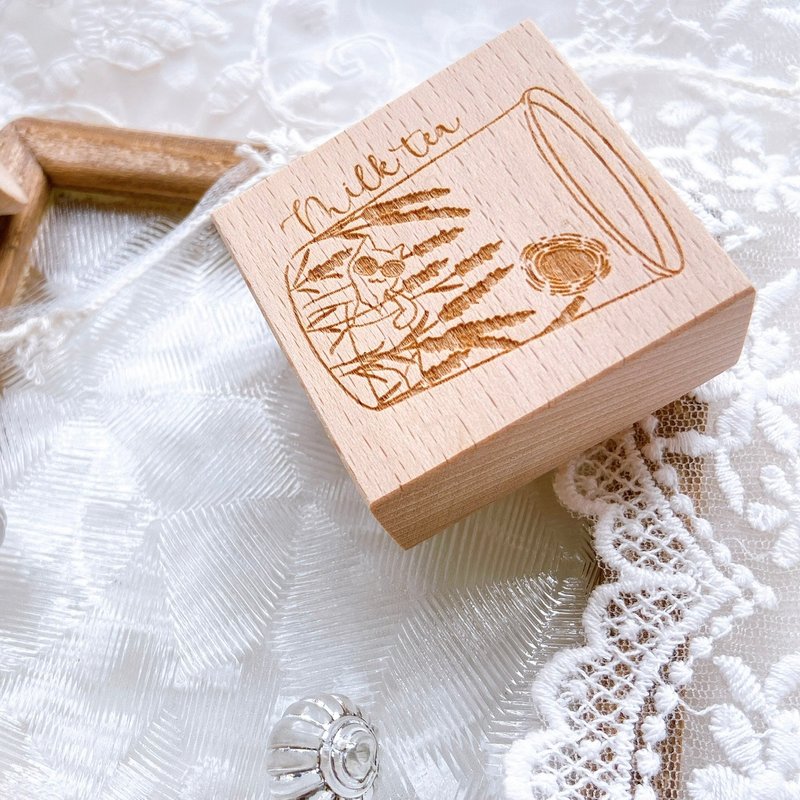 手帐节 香港小食 奶茶 食物 猫 印章 手帐 原创 街头小食 - 印章/印台 - 木头 卡其色