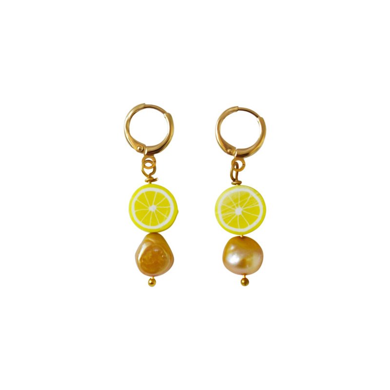 Gold freshwater pearl with lemon huggie earrings| by Ifemi Jewels - 其他 - 其他材质 金色