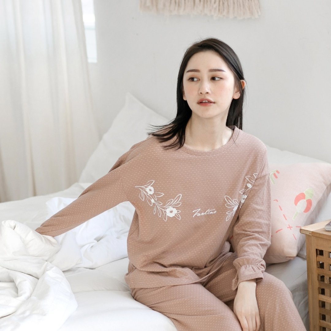 UMORFIL胶原蛋白公主袖口居家服-奶茶 - 居家服/睡衣 - 棉 卡其色
