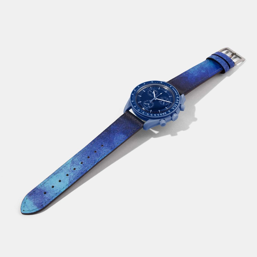 OMEGA x Swatch Mission to Moonwatch 小牛皮錶帶 - 表带 - 真皮 蓝色