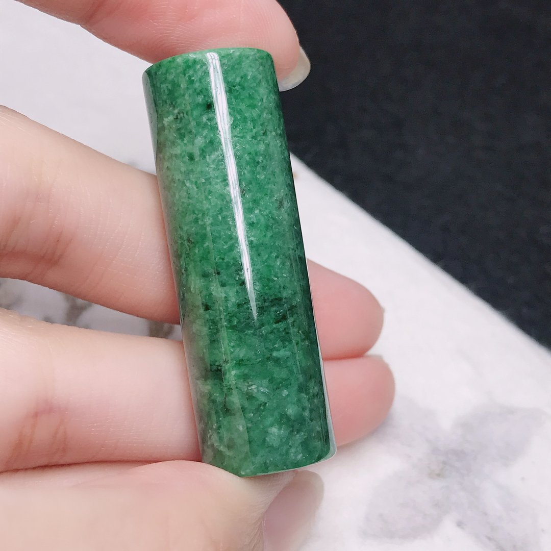 老花青翡翠圆印 | 天然缅甸玉A货翡翠 | 送礼 - 印章/印台 - 玉石 绿色