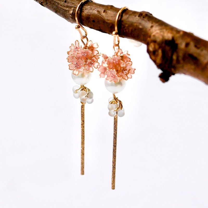 樱花耳饰 long - 耳环/耳夹 - 树脂 粉红色