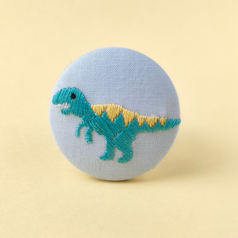 慵懒暴龙刺绣胸针或刺绣发圈 恐龙 - 胸针 - 棉．麻 绿色