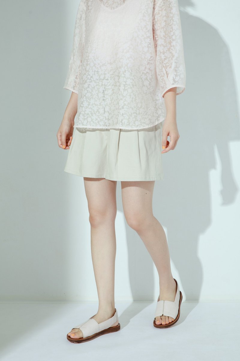 日常探险腰饰棉短裤-米岩(米白) - 女装短裤 - 棉．麻 白色