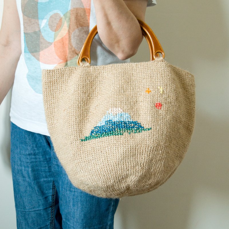 明天也是好天气 大手提包/原色麻绳编织/内里 - 手提包/手提袋 - 棉．麻 卡其色