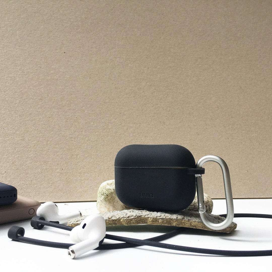 AirPods Pro Vencer硅胶保护套配挂钩防丢线-碳黑 - 手机配件 - 硅胶 黑色