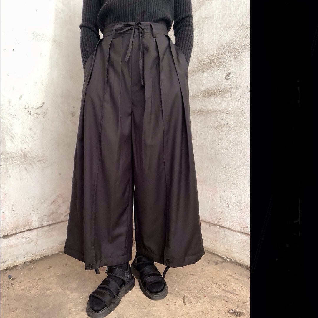 行者皱褶裤 - 中性裤装 - 其他人造纤维 黑色