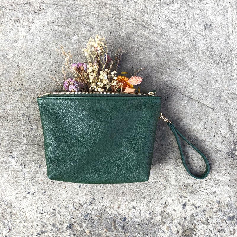 【BEAUTY BAG】ZiBAG-035/ 化妆包 / 墨绿 - 手拿包 - 真皮 