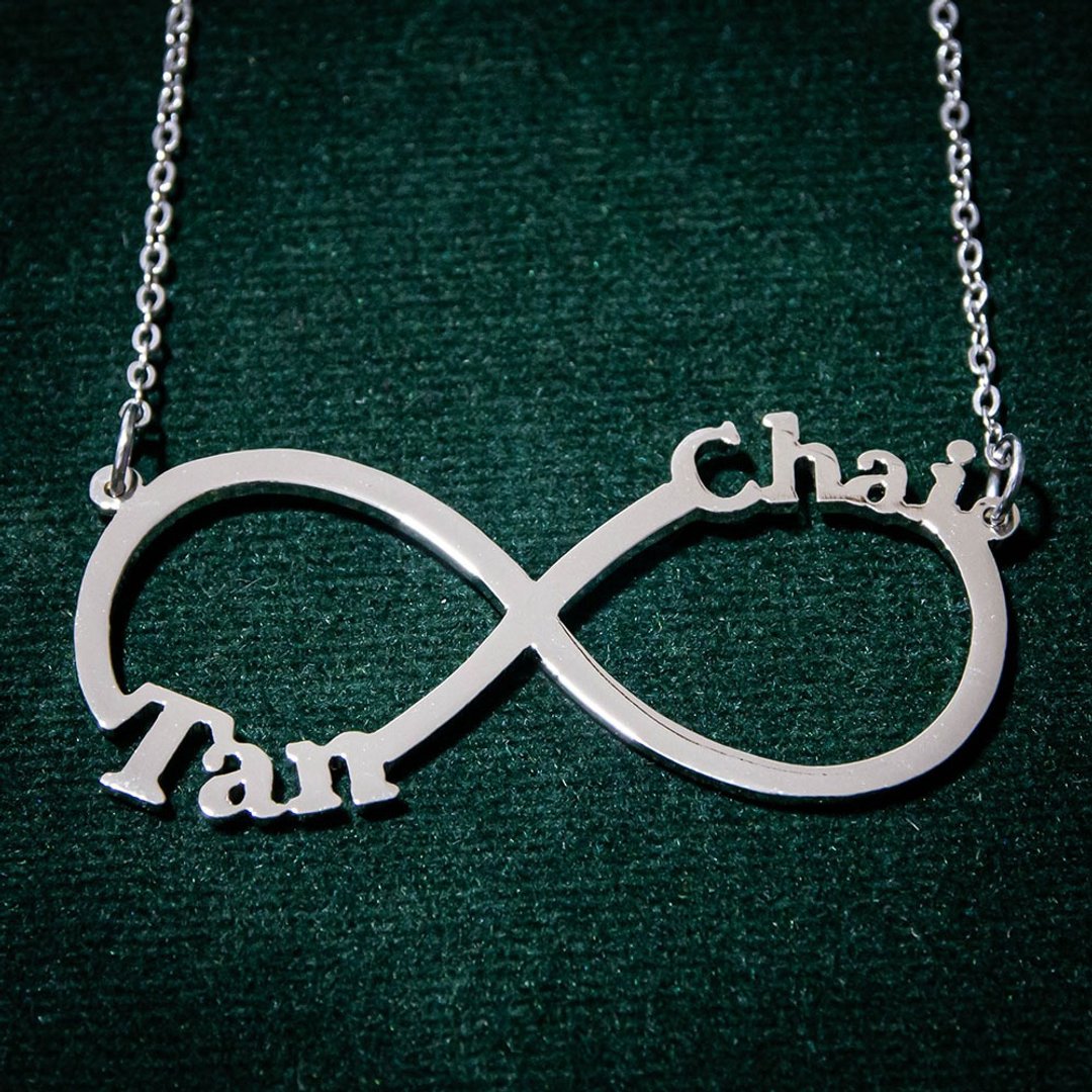 2 names in infinity symbol custom name necklace - 项链 - 铜/黄铜 银色