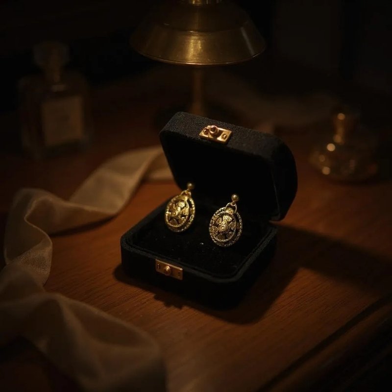 【樱雨 】复古独特优雅古典系耳饰 - 耳环/耳夹 - 铜/黄铜 金色