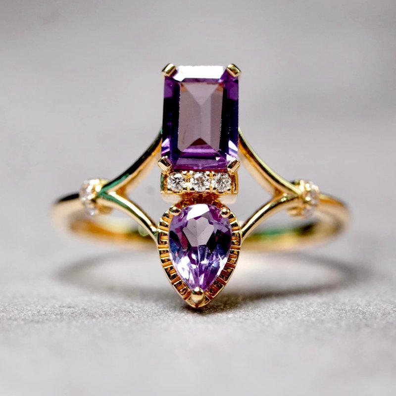 18K Art Deco 亚历山大石 双石戒指 - 戒指 - 贵金属 金色