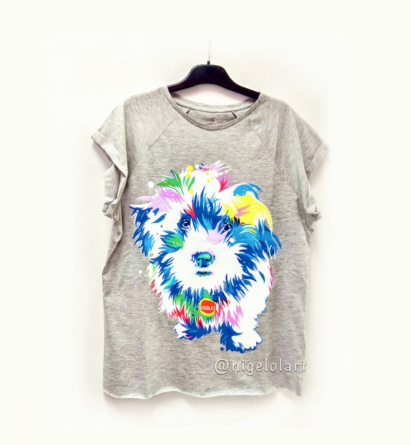 Painted T-shirt  Handmade Custom Personalized gift Puppy portrait Dog Cat Pet Gi - 女装休闲/机能外套 - 棉．麻 多色