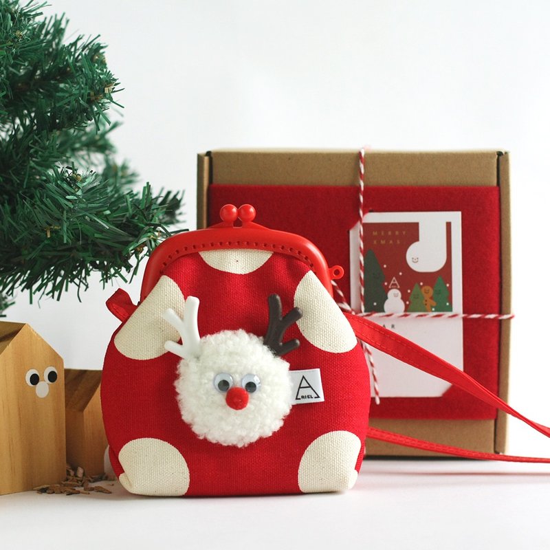 长角毛毛小怪塑胶口金零钱包/斜背包/附长带 - 侧背包/斜挎包 - 棉．麻 红色