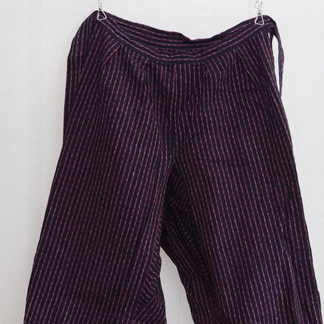 Monpe 裤子 旧布 棉布 工作服 条纹 再造材料 手工制作 日本复古 - 女装长裤 - 棉 