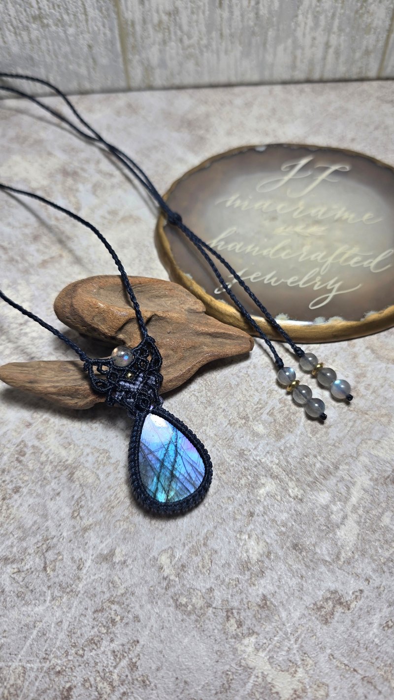 L163 拉长石。南美蜡线编织项链 - 项链 - 其他材质 蓝色